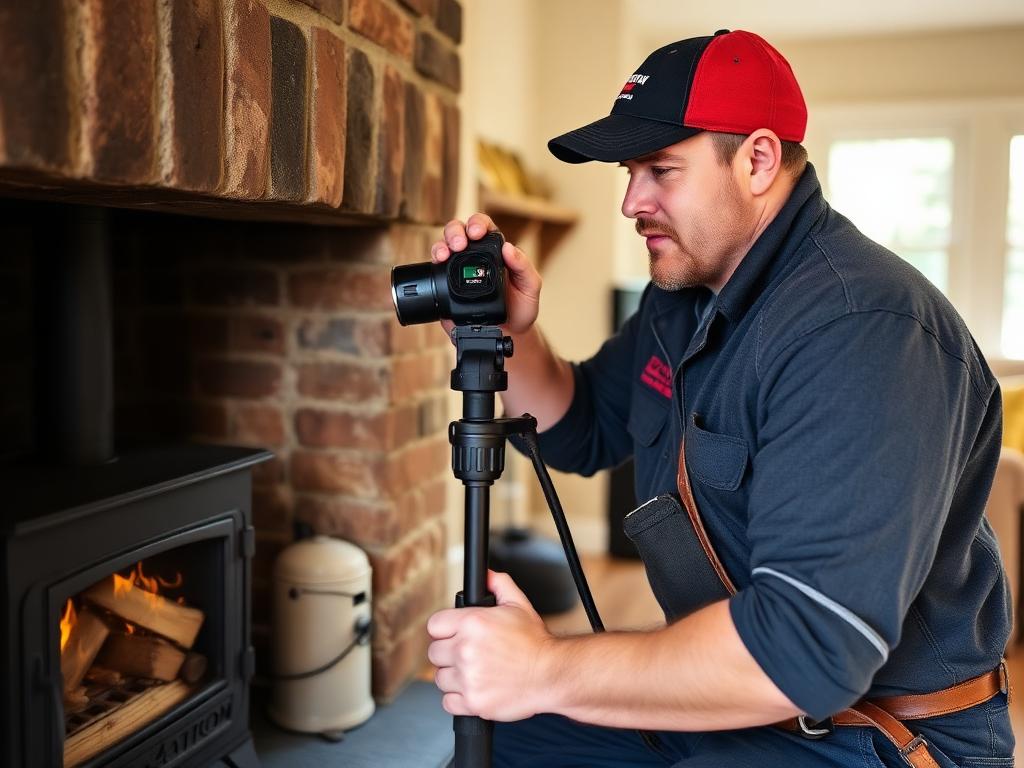 Camera inspection of a wood heater flue